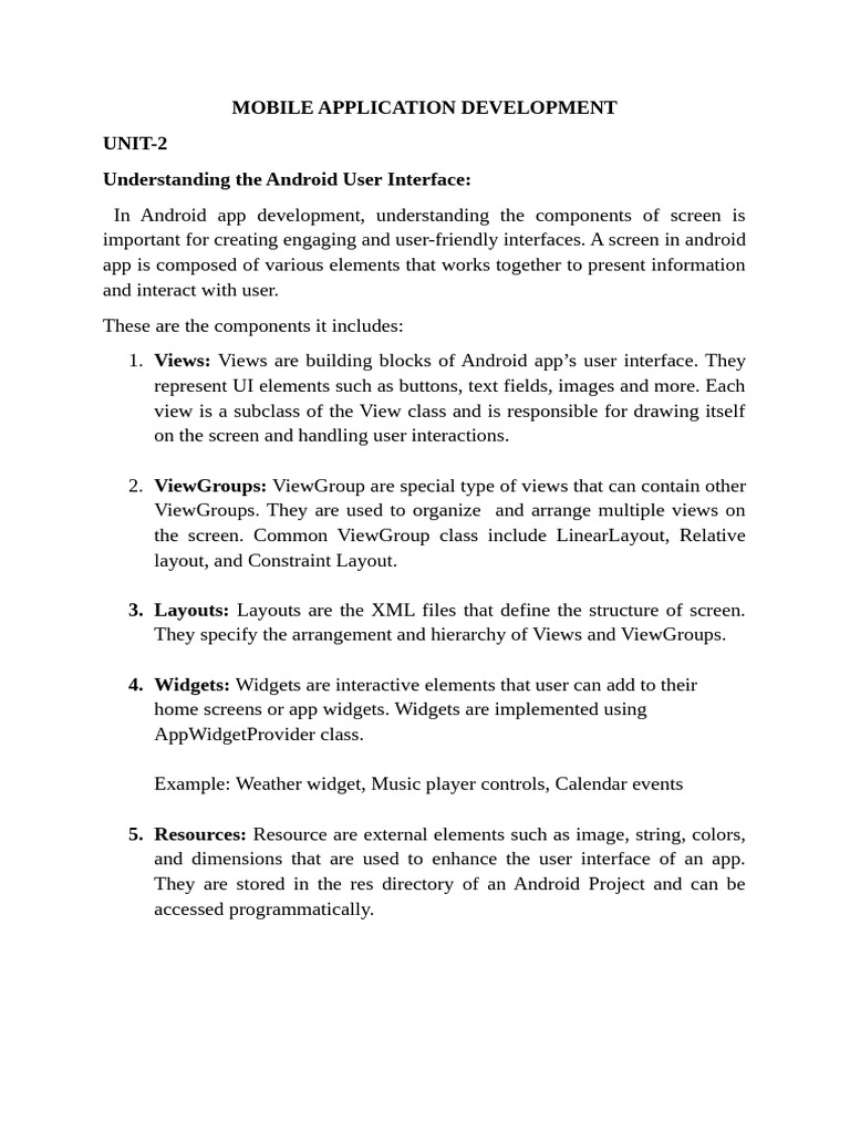 Android UI Components Overview | PDF | Mobile App | Android (Operating ...