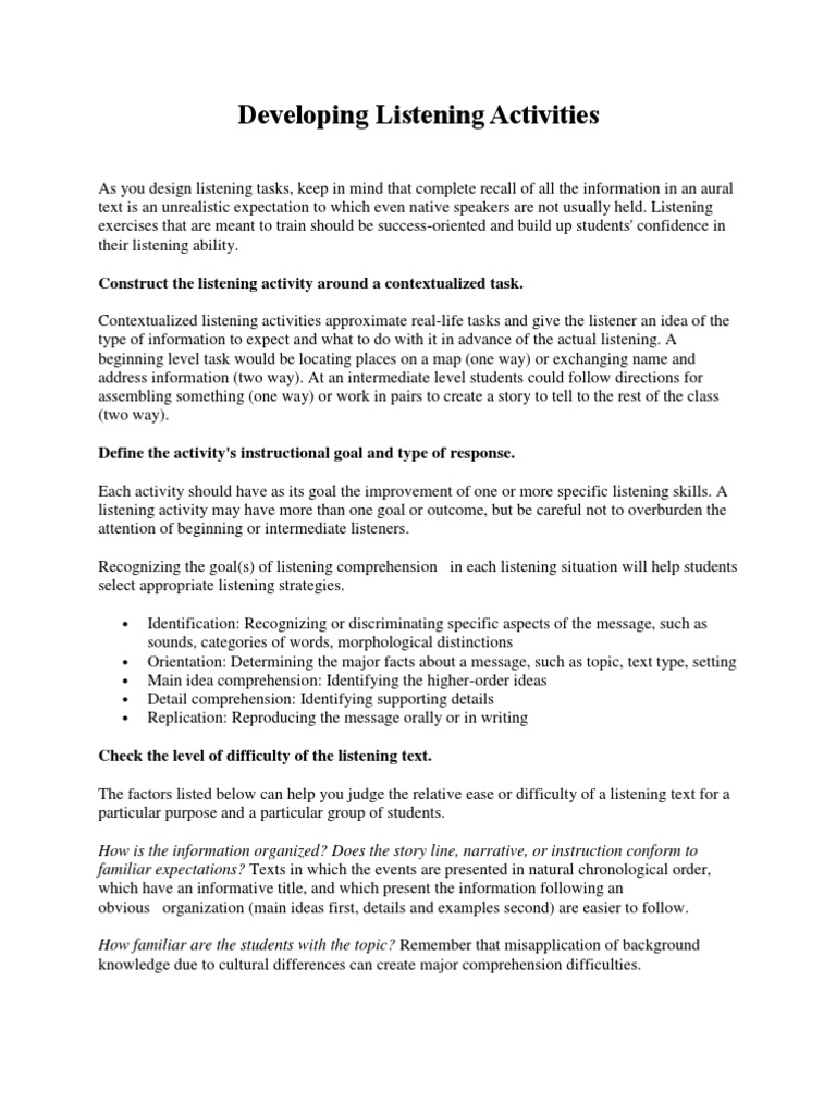 Developing Listening Activities | PDF