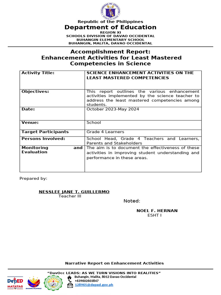 Science Competency Enhancement Report | PDF | Learning | Cognition