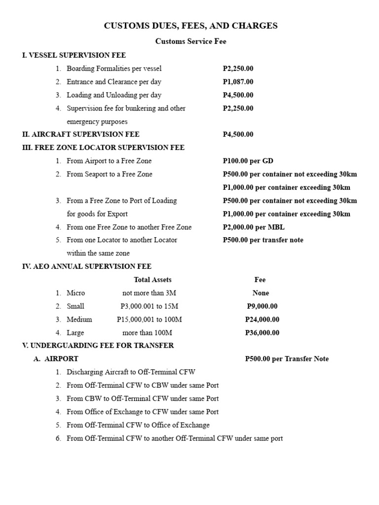 Customs Dues and Fees Breakdown | PDF
