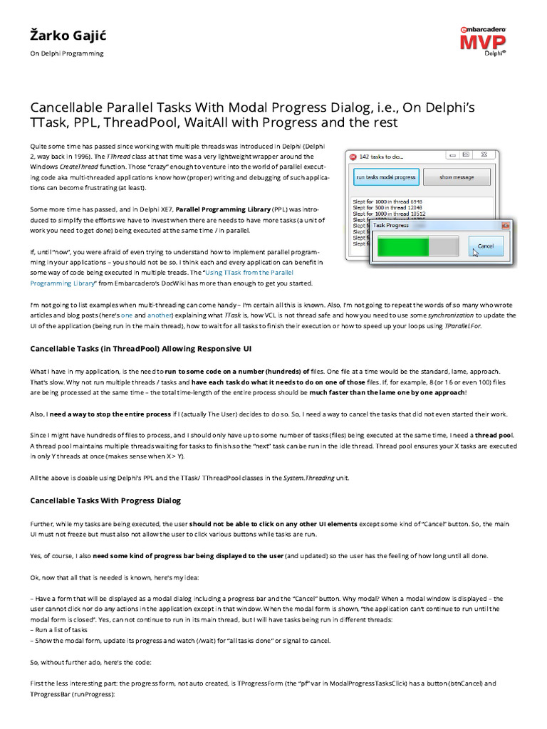 Cancellable Parallel Tasks in Delphi | PDF | Thread (Computing ...