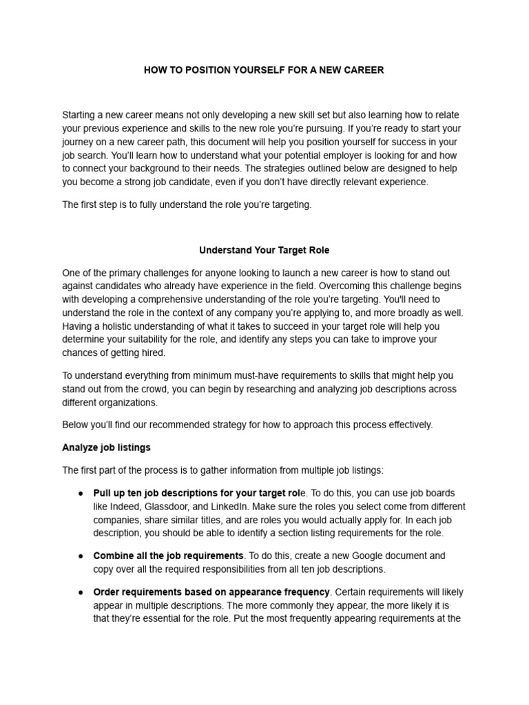 Gateway Resource 1 How to Position Yourself for a New Career | PDF ...