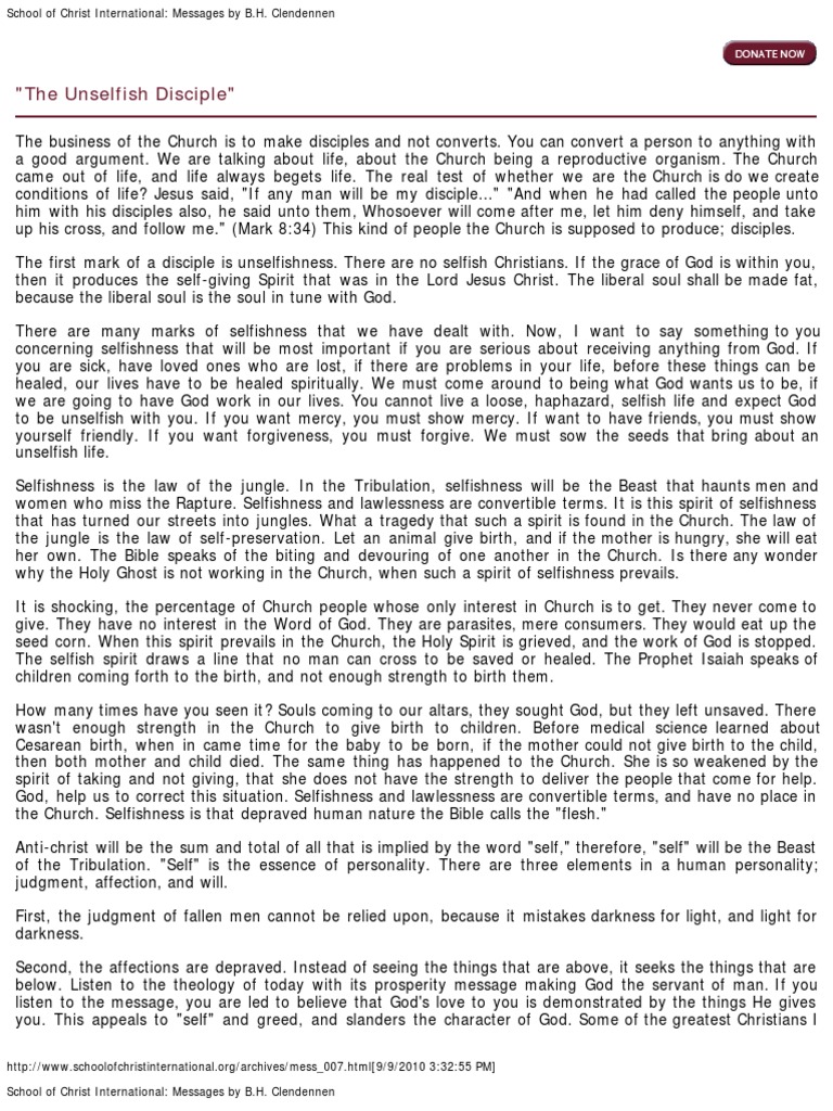 The Unselfish Disciple_ Messages by B.H. Clendennen Armor Of God