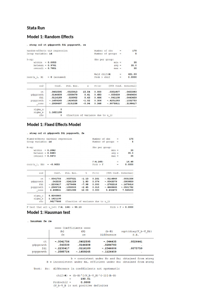 Stata Panel Data Analysis Models | PDF | Fixed Effects Model ...