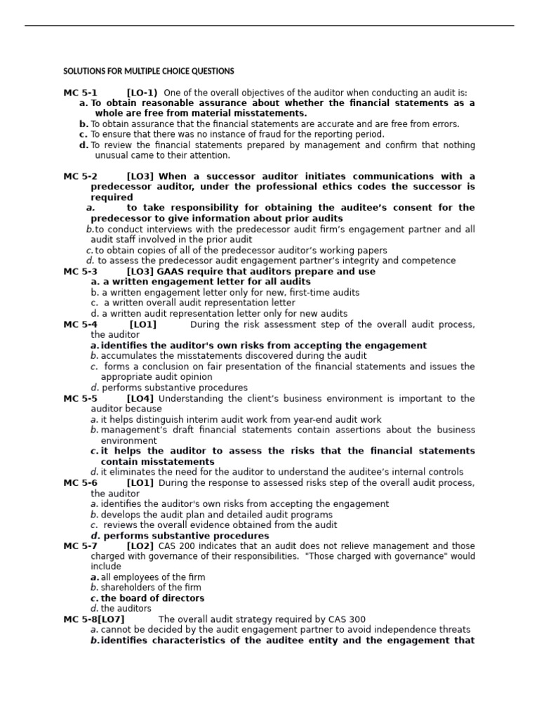 Solutions for Multiple Choice Questions Ch5.Docx | PDF | Audit ...