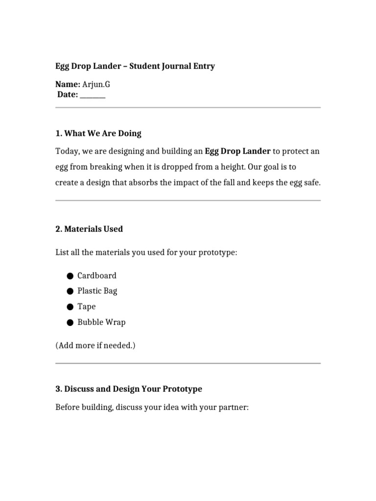 Egg Drop Lander Project Journal Entry | PDF