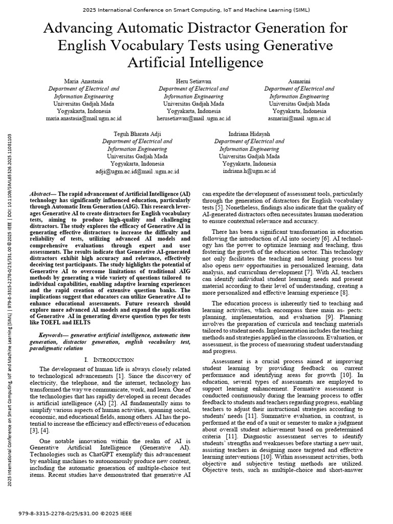 AI-Driven Distractor Generation for Vocabulary Tests | PDF | Artificial ...