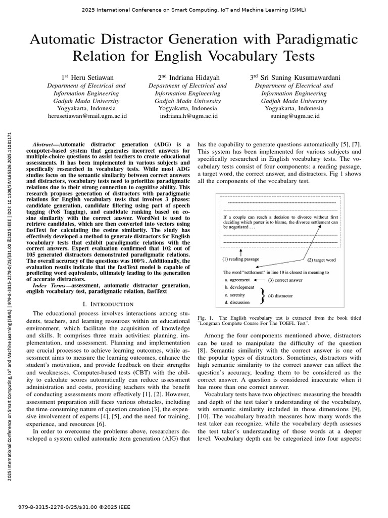 Generating Distractors for Vocabulary Tests | PDF | Part Of Speech | Verb