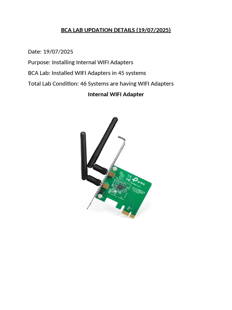 BCA Lab WIFI Adapter Installation Update | PDF
