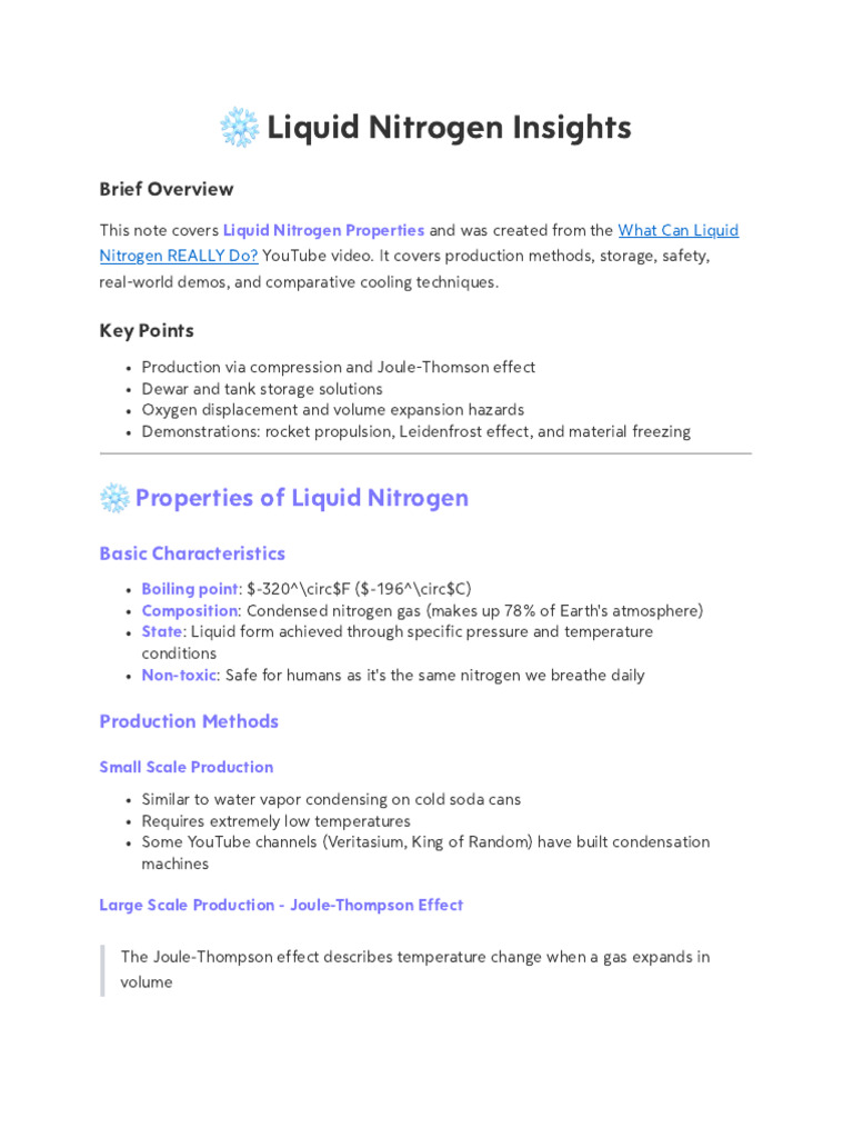 Liquid Nitrogen Properties & Safety Guide | PDF | Liquids | Nitrogen