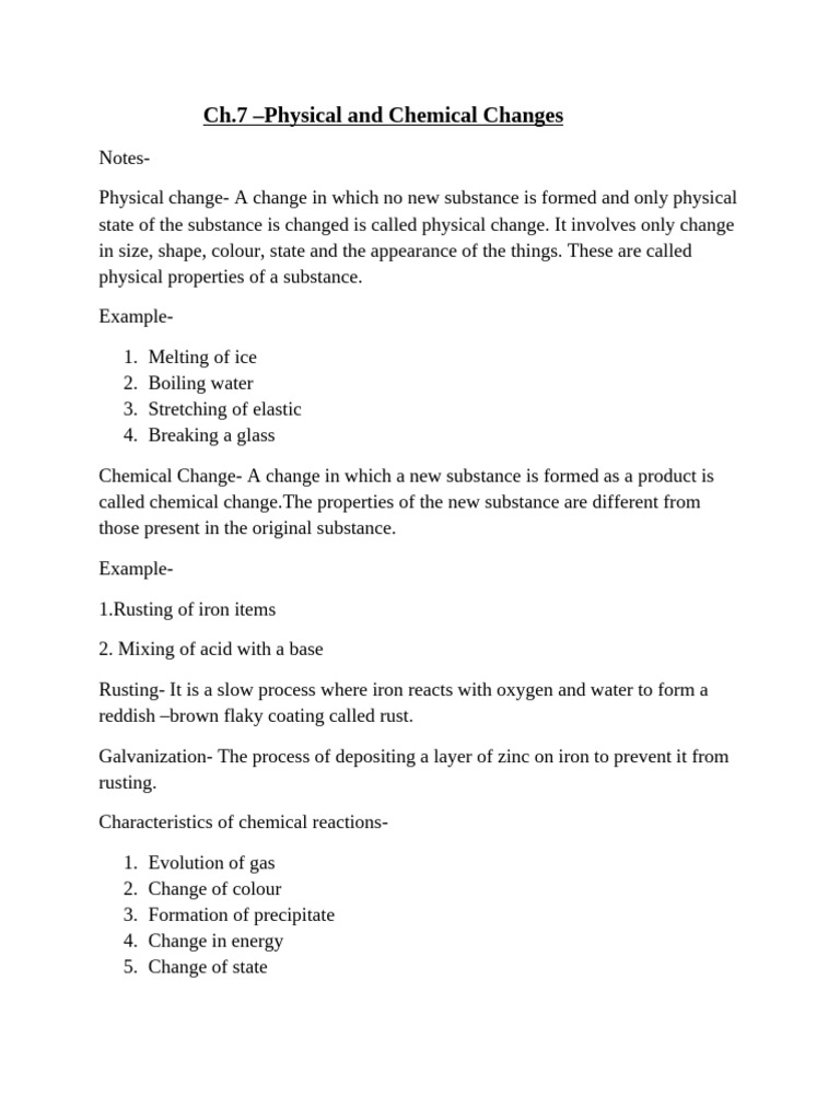 Physical vs Chemical Changes Explained | PDF | Chemical Reactions | Rust