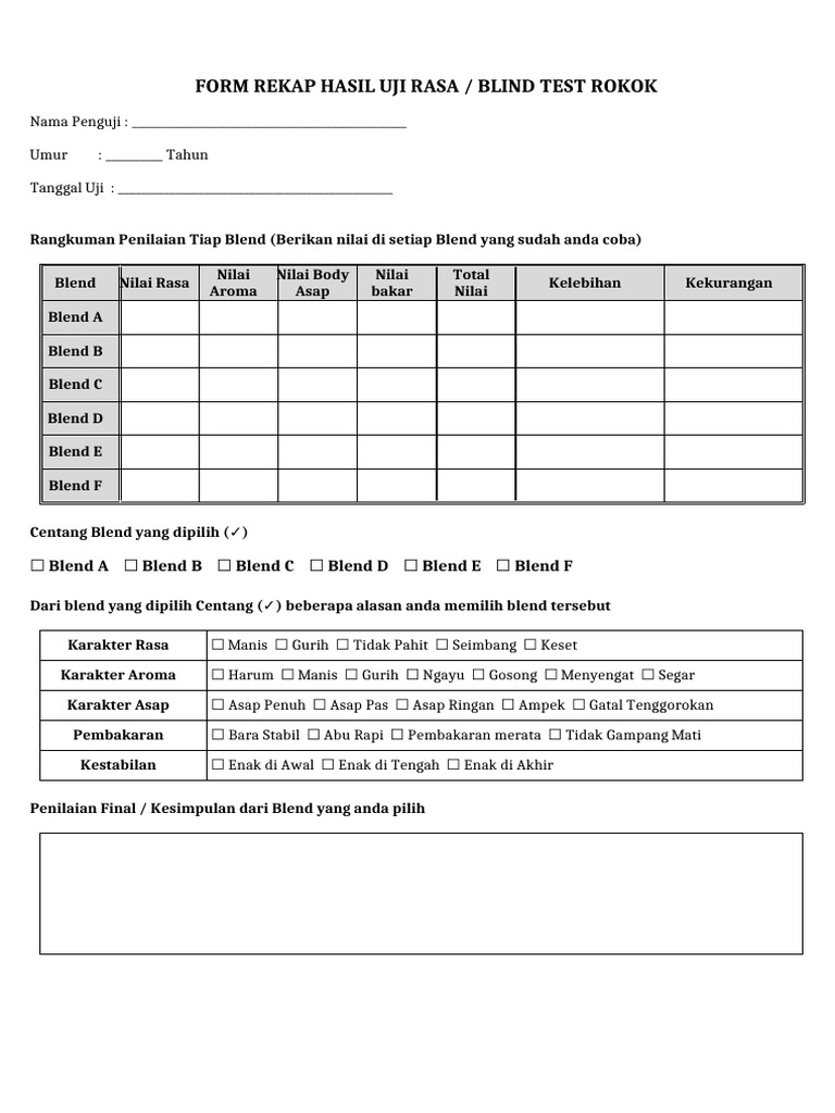 Rekap Hasil Uji Rasa Rokok Blind Test | PDF