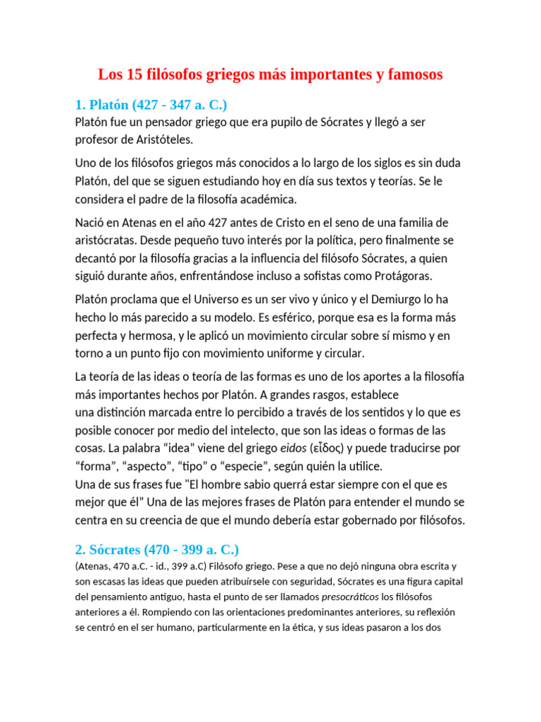 Los 15 Filósofos Griegos Más Importantes y Famosos | PDF | Sócrates ...