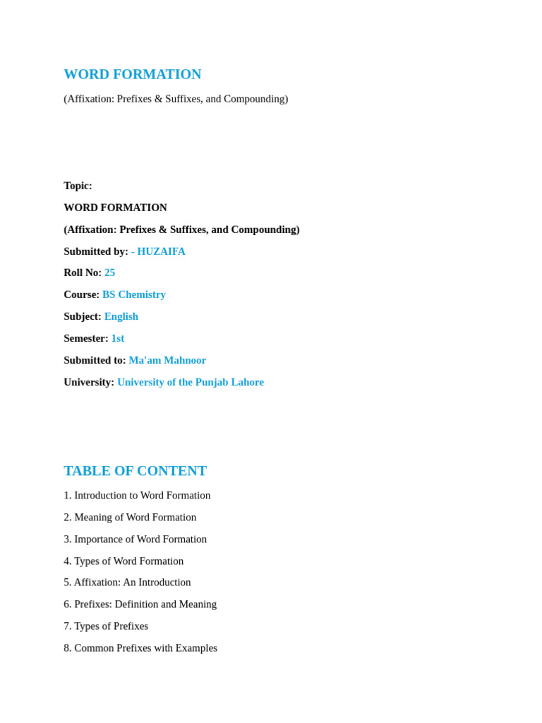 Word Formation: Affixation & Compounding | PDF | Part Of Speech | Word