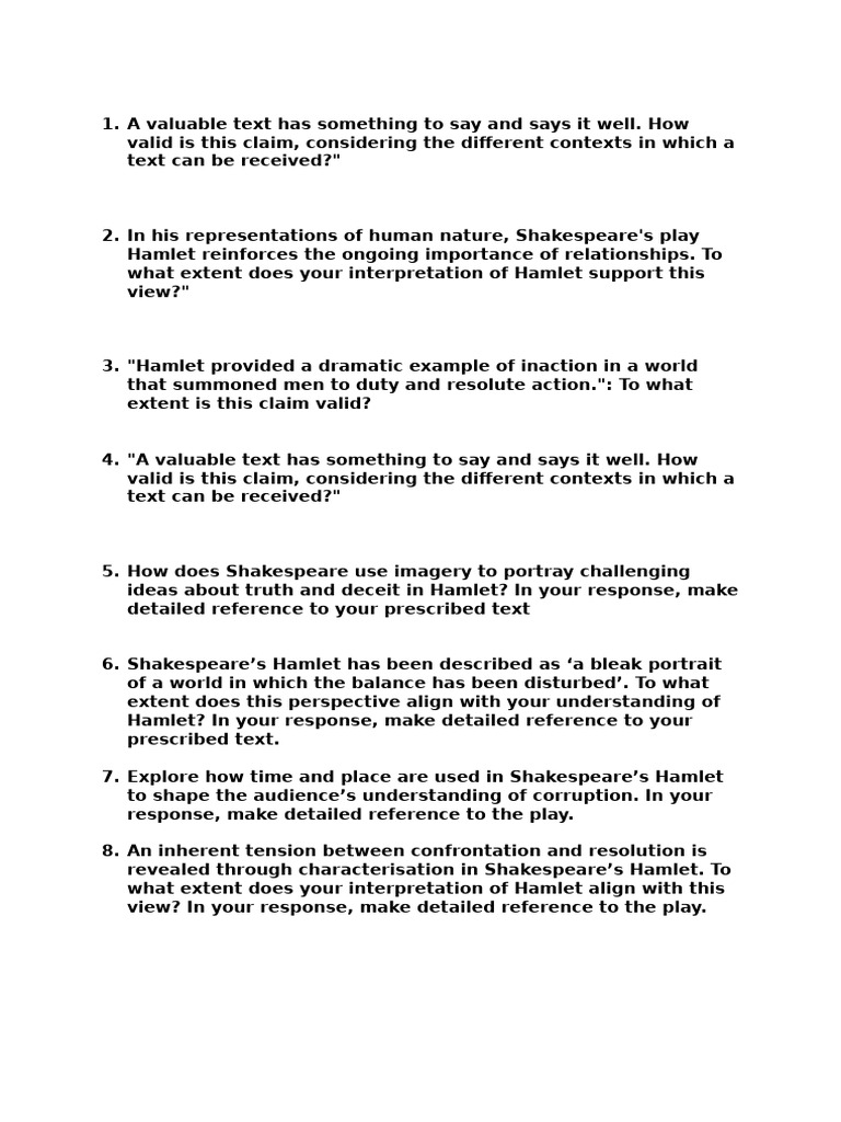 Analyzing Themes in Shakespeare's Hamlet | PDF