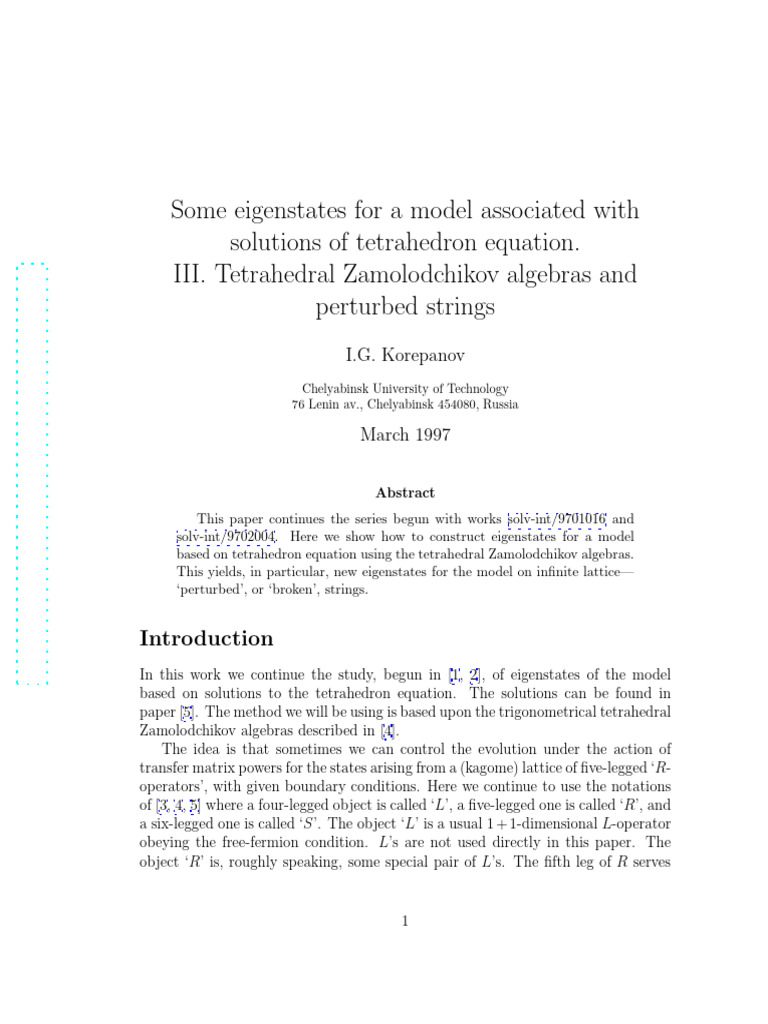 Some Eigenstates for a Model Associated With | PDF | Eigenvalues And ...