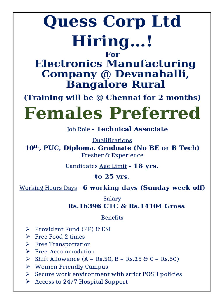 Job Opening: Technical Associate in Bangalore | PDF