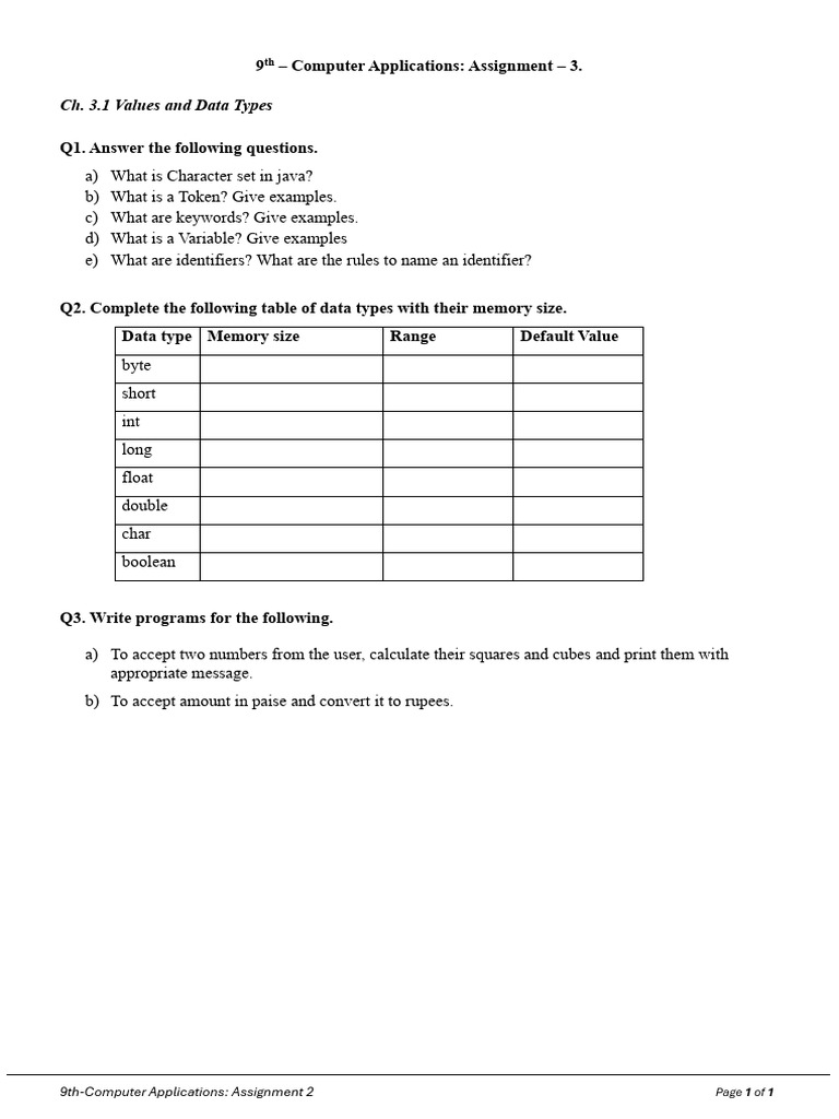 9th Grade Computer Applications Assignment | PDF