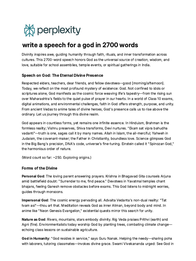 Write A Speech For A God in 2700 Words | PDF | Divinity | God