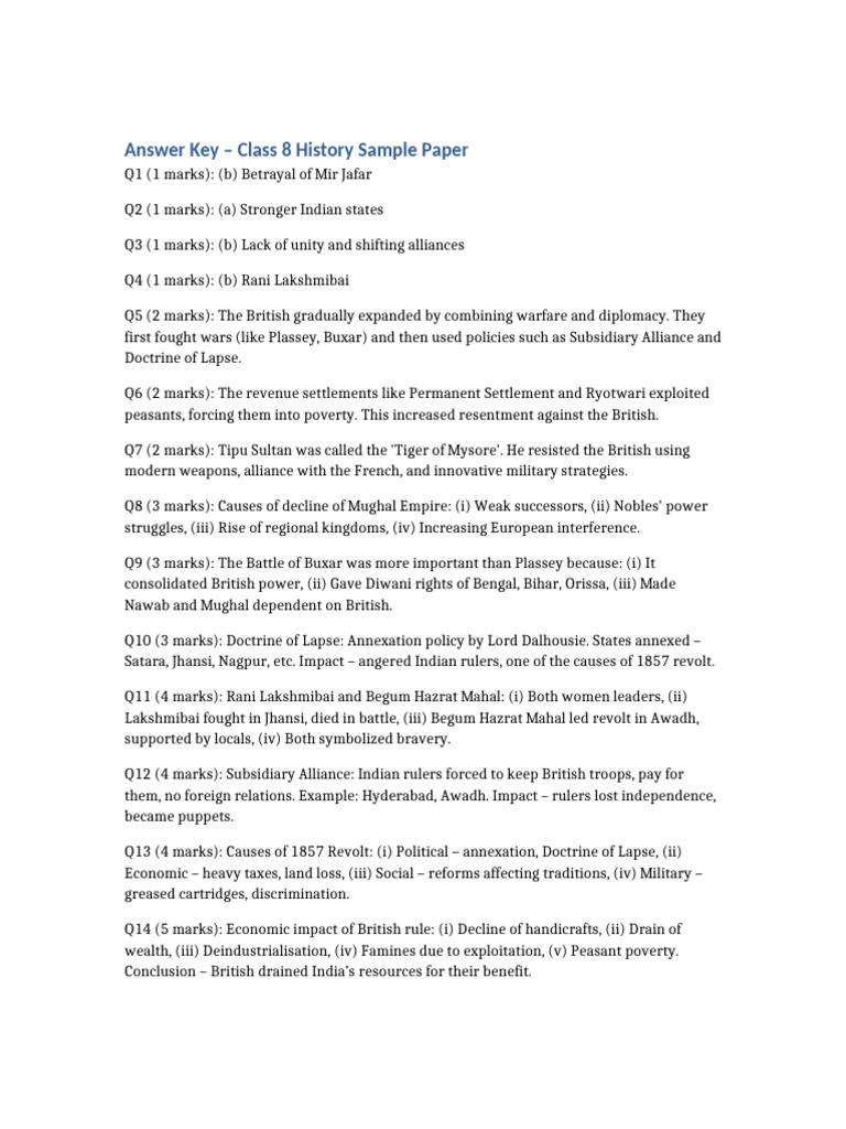 Class8 History Answer Key 2 | PDF
