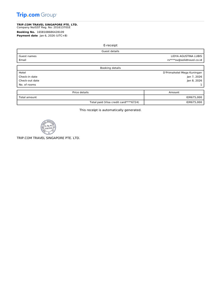 Hotel Booking 1658108686428109 E-receipt | PDF