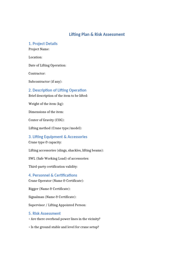 Lifting Plan and Risk Assessment Guide | PDF