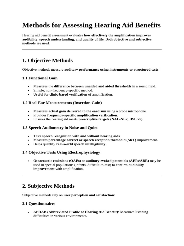 Assessing Hearing Aid Benefits Methods | PDF | Hearing Aid | Hearing