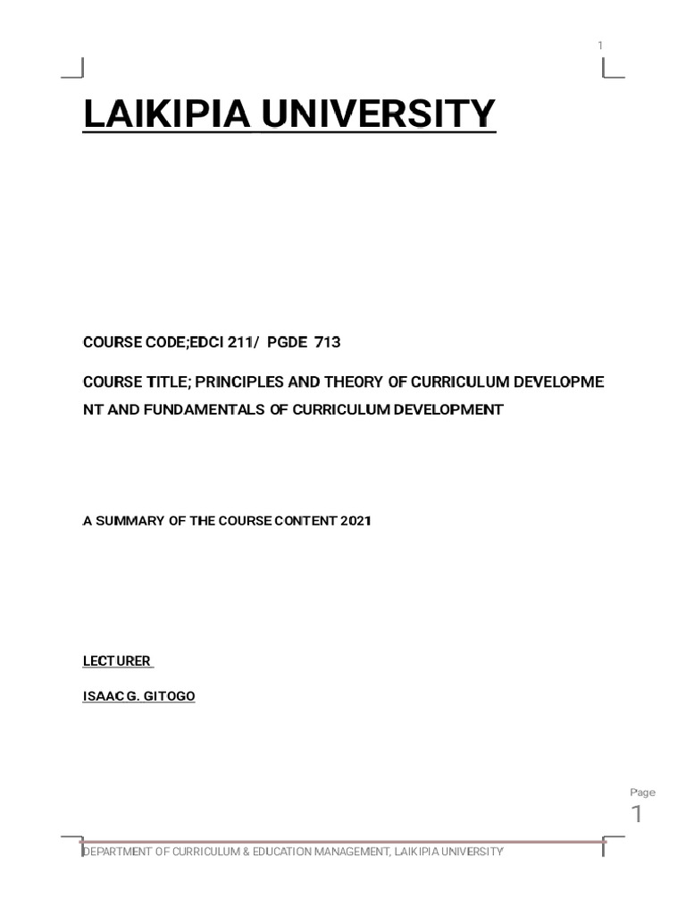 EDCI 211 CURRICULUMDEVELOPMENT LECTURER NOTES SEPT 2021 - Phoenix | PDF