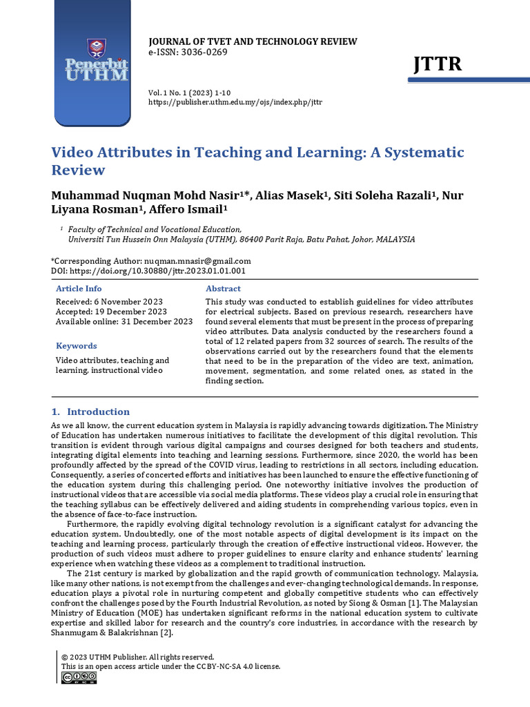 Video Attributes for Effective Teaching | PDF | Systematic Review ...