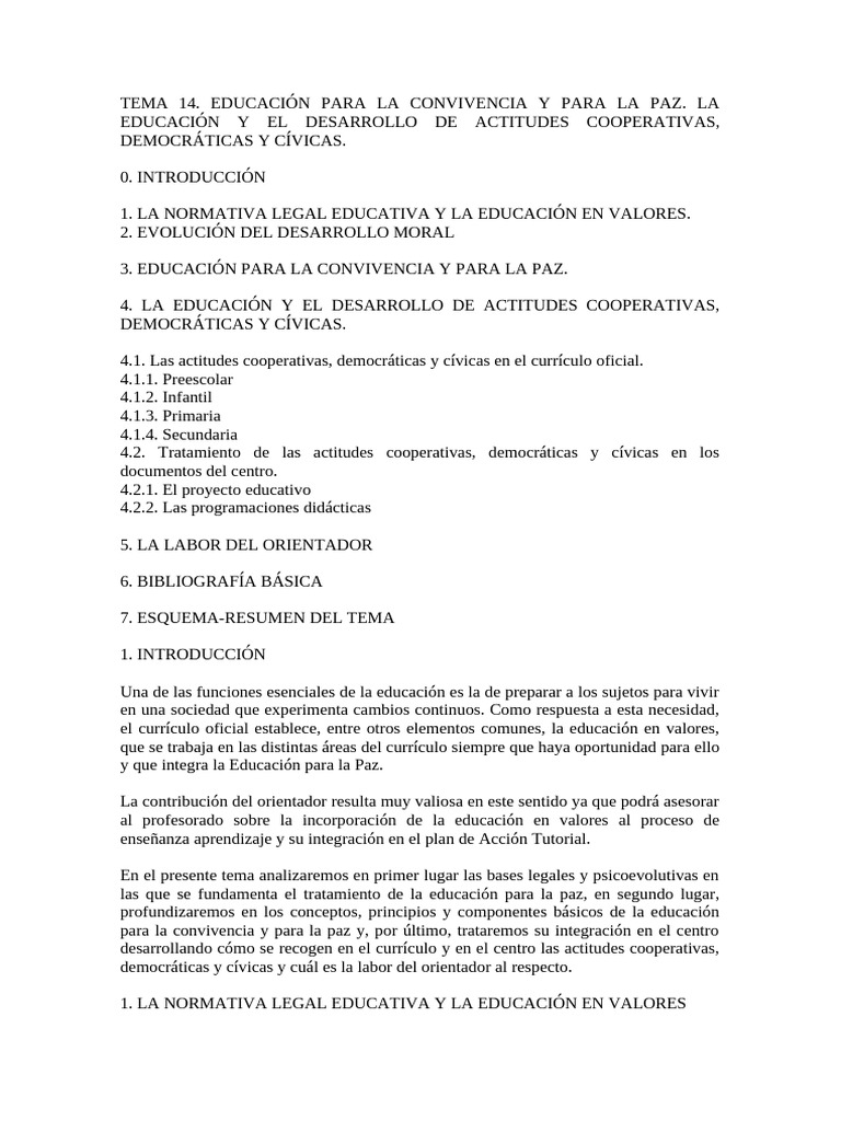 Educación para la Paz y Convivencia | PDF | Educación de la primera ...