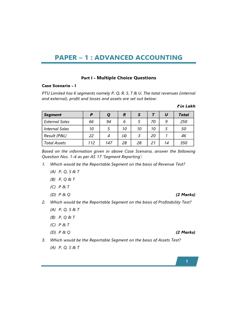 Advanced Accounting MCQs and Case Studies | PDF | Depreciation | Equity ...