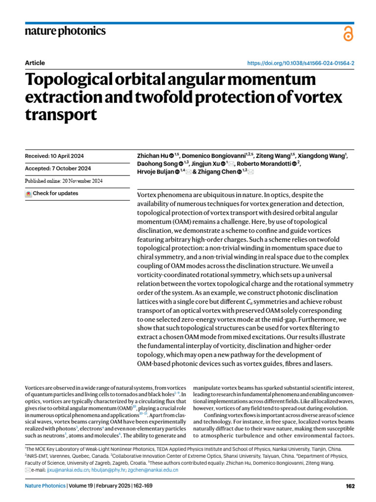 Topological Protection of Vortex Transport | PDF | Vortices | Optics