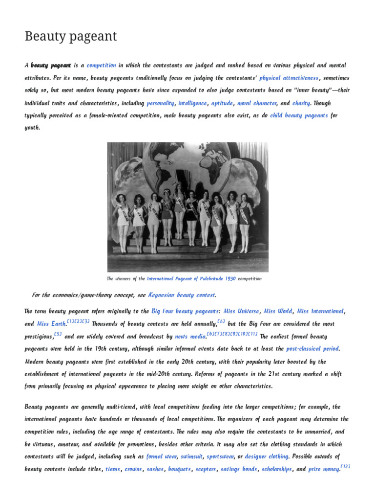 Overview of Beauty Pageants History | PDF | Competition | Entertainment ...