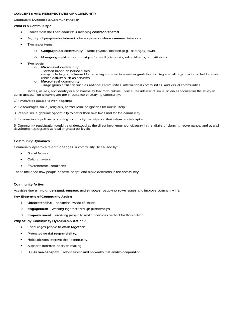 Understanding Community Dynamics & Action | PDF | Community | Social ...