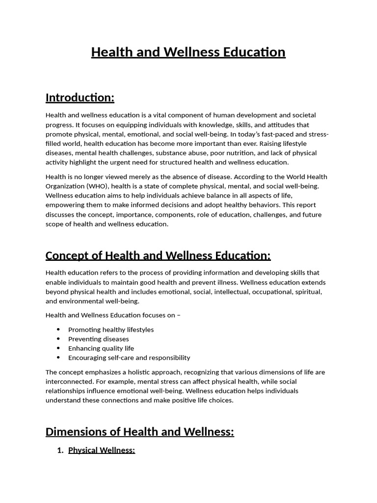 Health and Wellness Education Overview | PDF | Well Being | Mental Health