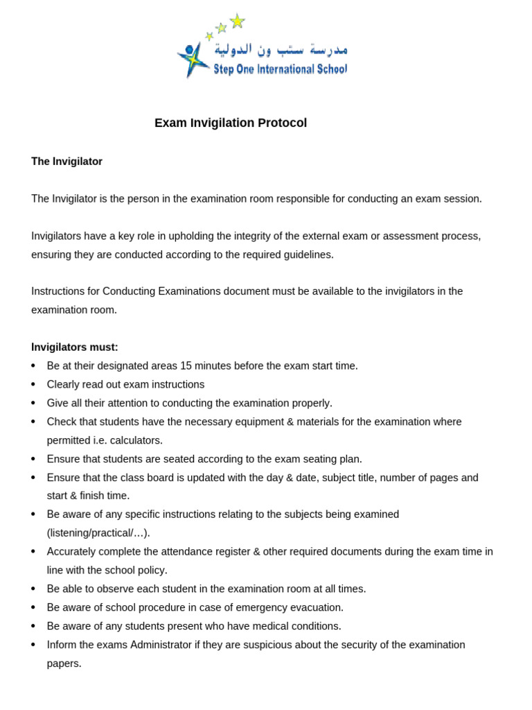 Exam Invigilation Guidelines and Protocols | PDF