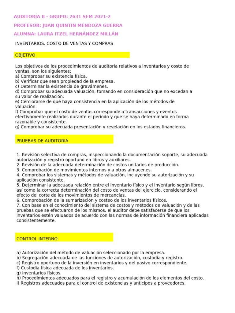 Auditoría de Inventarios y Costos 2021 | PDF | Auditoría | Contralor