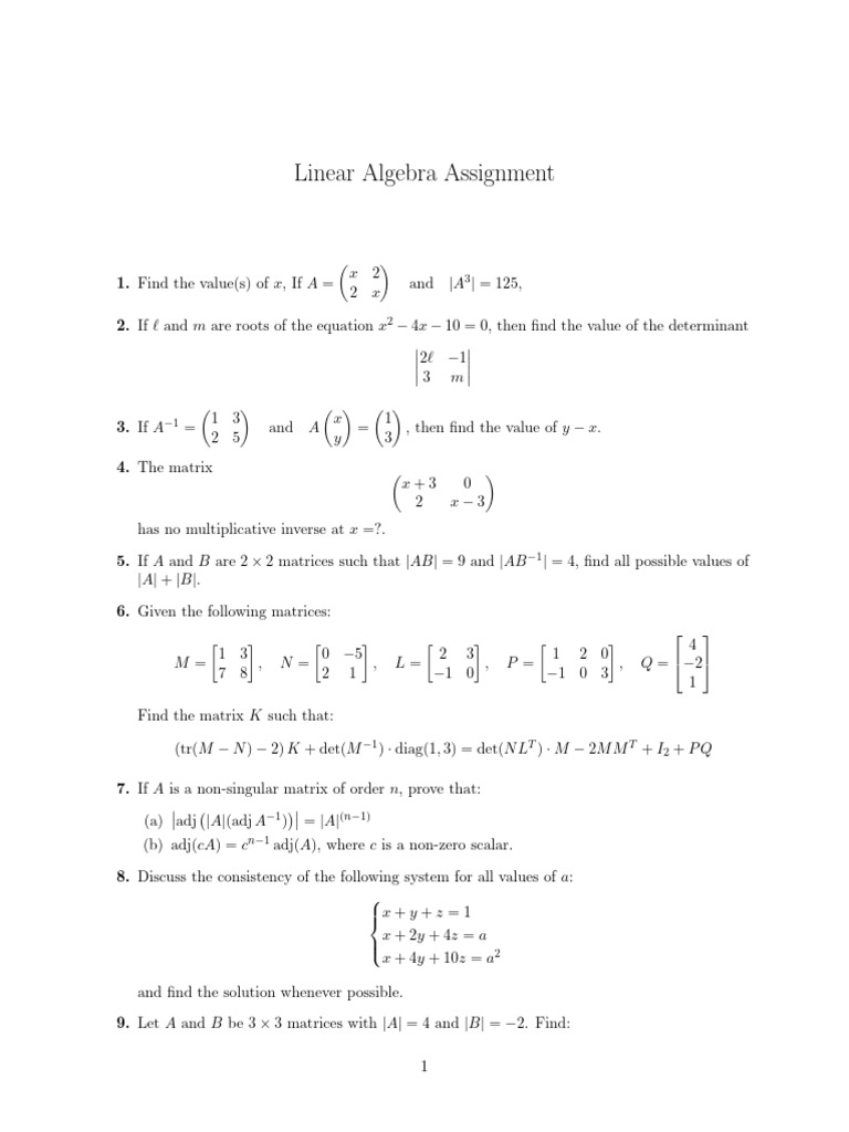Linear Algebra Assignment Problems | PDF | Linear Subspace ...