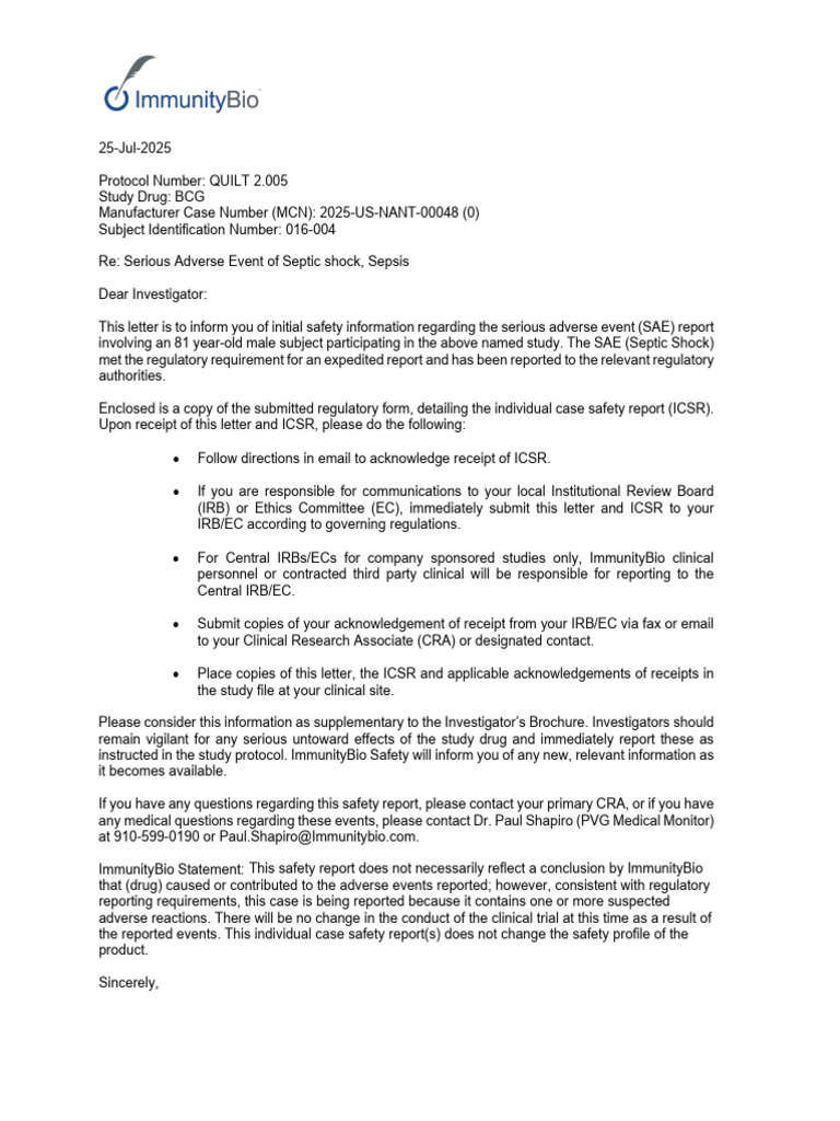 26.8 Investigator Alert Cover Letter_2025-US-NANT-00048_Initial_SUSAR ...