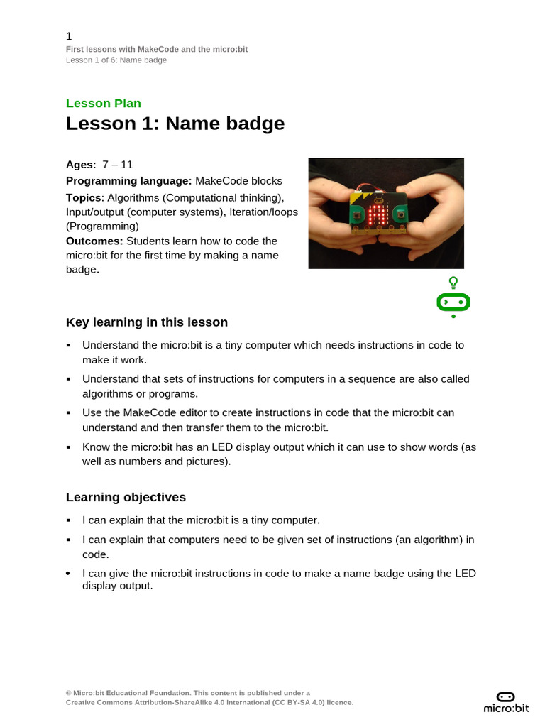 First Lessons With Make Code and the Micro Bit 1 Plan | PDF | Computer ...