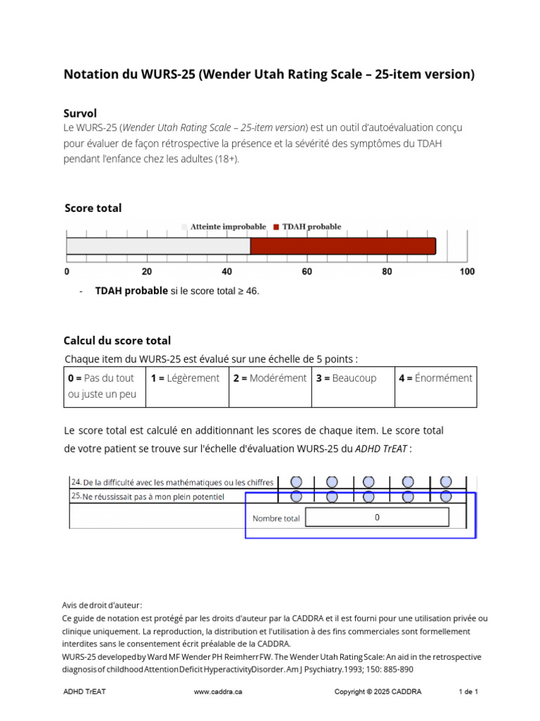 Évaluation WURS-25 du TDAH chez les adultes | PDF