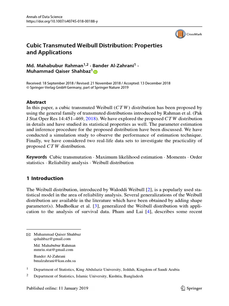 Cubic Transmuted Weibull Distribution Analysis | PDF | Akaike ...