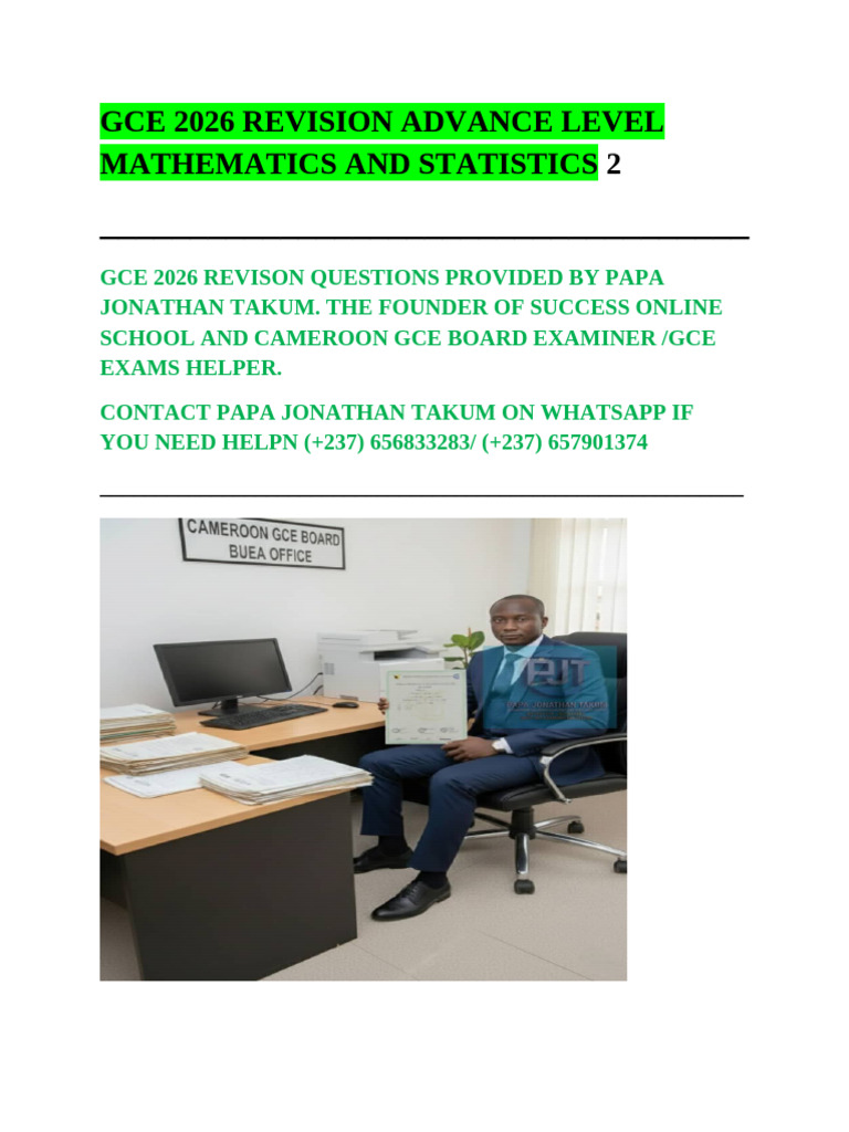 GCE 2026 A-Level Math Revision Questions | PDF | Matrix (Mathematics ...