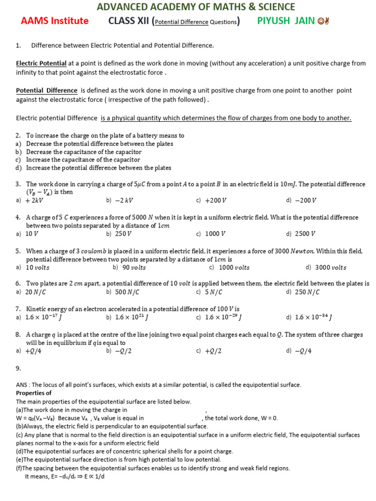 Potential Difference Concepts and Problems | PDF | Voltage | Capacitance