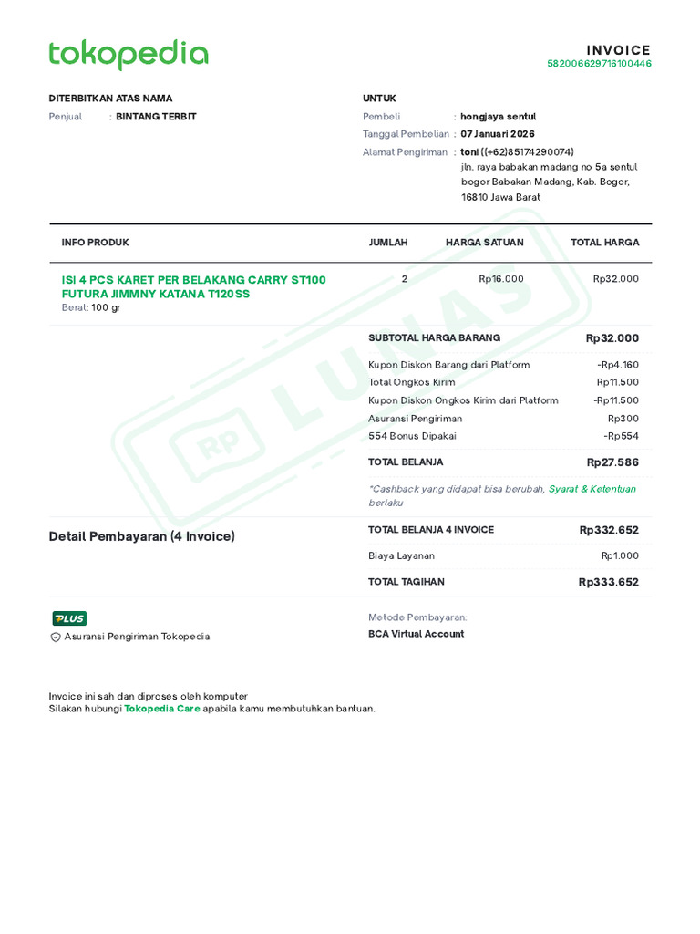 Invoice Pembelian Karet Carry ST100 | PDF