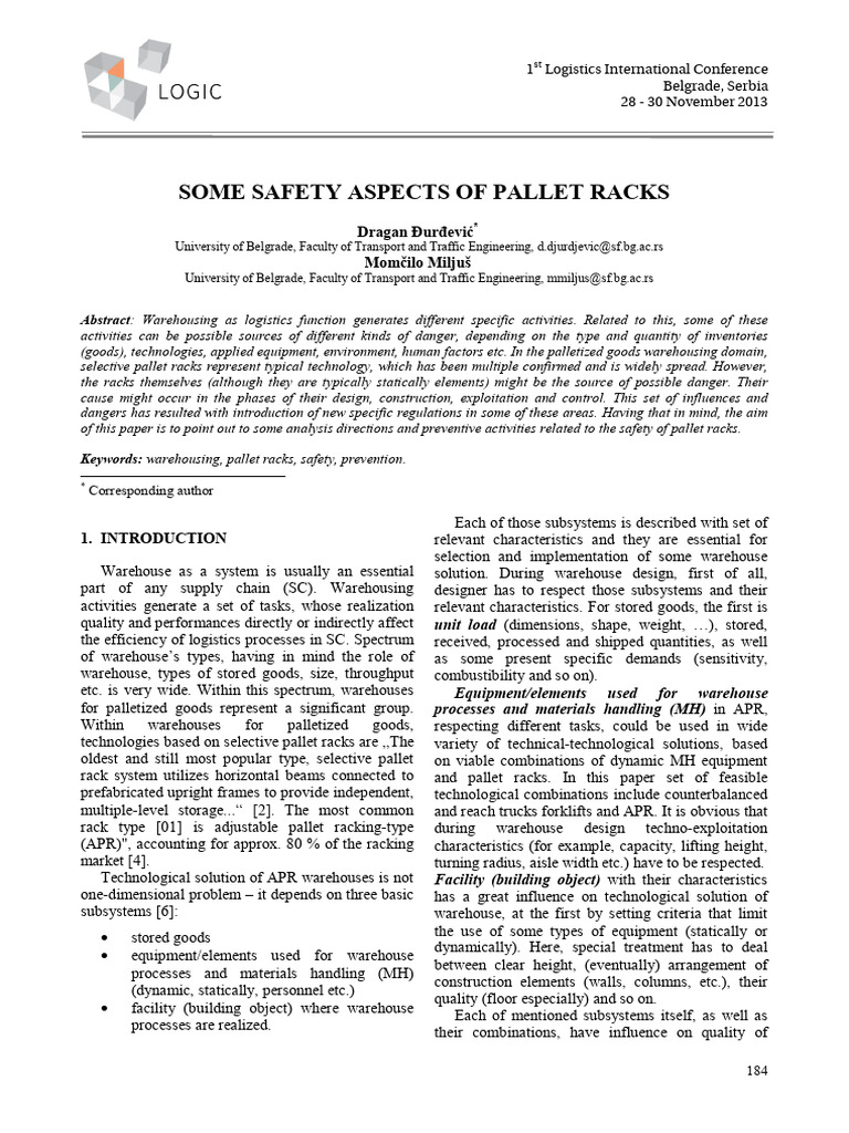 Some Safety Aspects of Pallet Racks | PDF | Warehouse | Forklift