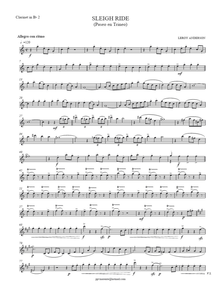Sleigh Ride Clarinet in Bb 2 | PDF