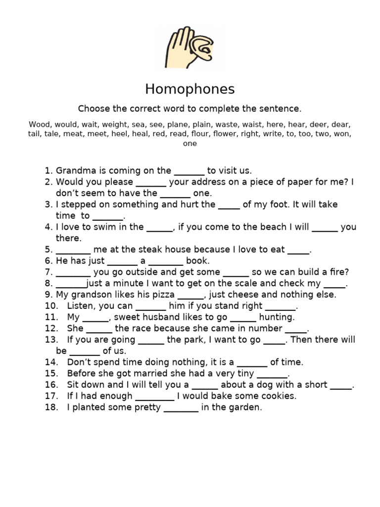 Homophones Practice Exercises | PDF