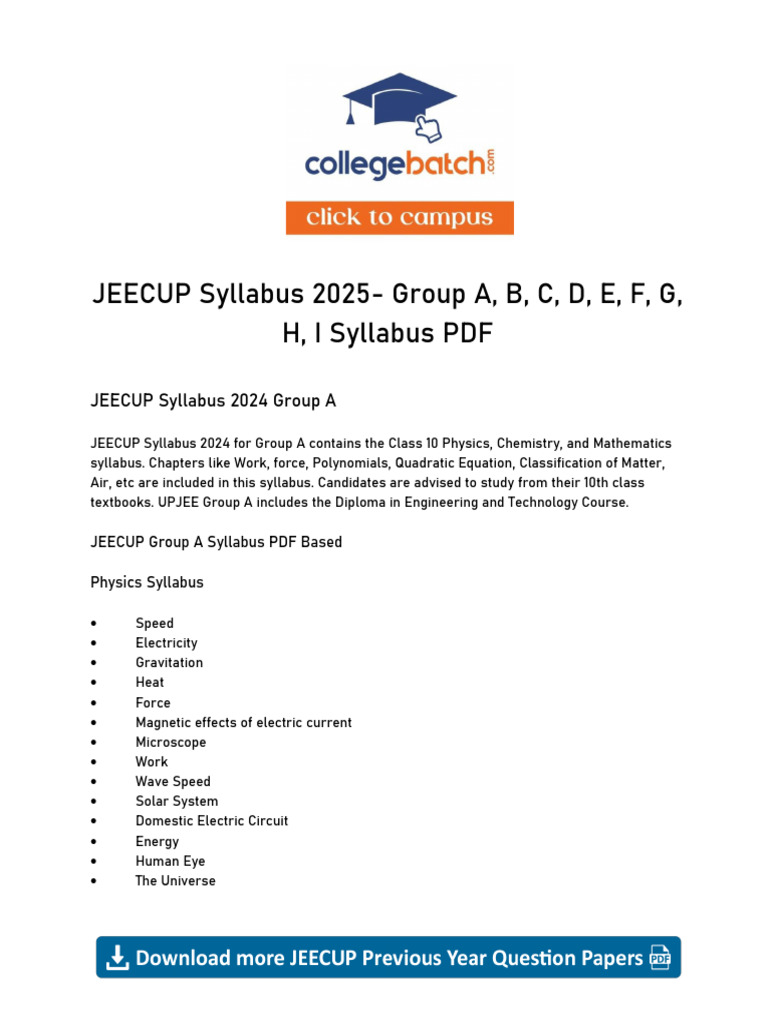 JEECUP 2024 Syllabus PDF for Groups A-H | PDF | Chemistry ...