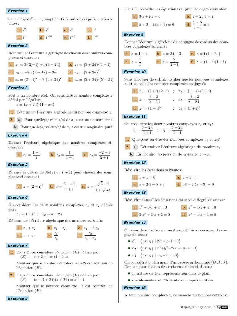 Exercices sur les Nombres Complexes | PDF | Nombre complexe | Objets ...